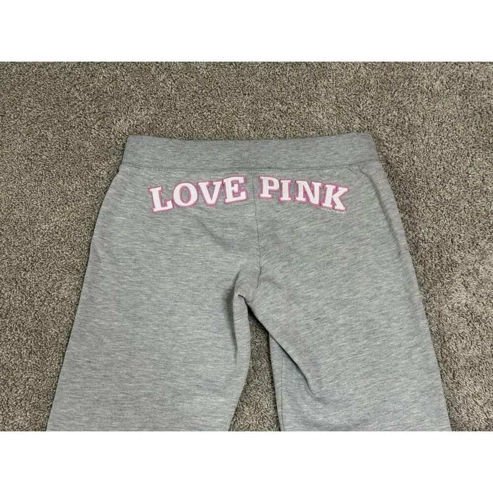 Y2K VICTORIA’S SECRET PINK Gray University Embroidered Crop Sweatpants Joggers S